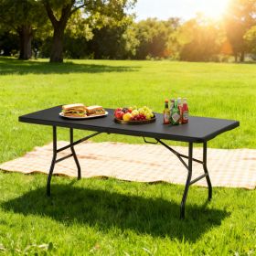 6 Ft Portable Folding Table 350 LBS Fold-in-Half Table With HDPE Tabletop  For Use In Picnics, Camping, Or Indoors
