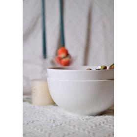 Setaria Bone China Dinnerware Set, 2 Pieces 8-inch Large Deep Salad Bowl, Soup, Cereal, Oatmeal, Fruit, Rice, Ivory White With Narrow Curve Stripe