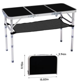 3ft Adjustable Height Foldable Camping Table With Storage Mesh, Lightweight Portable Outdoor Picnic BBQ Side Desk