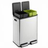 Trash Can with Lid - Large 60 Liter Stainless Steel Trash Can, Dual Compartment Plastic Inner Bucket (2 x 8 Gallon), Sealed Trash Can