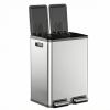 Trash Can with Lid - Large 60 Liter Stainless Steel Trash Can, Dual Compartment Plastic Inner Bucket (2 x 8 Gallon), Sealed Trash Can