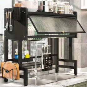 Double Tier Countertop Dish Draining Rack, Kitchen Sink Storage Shelf Organizer (Option: 37.4inch)