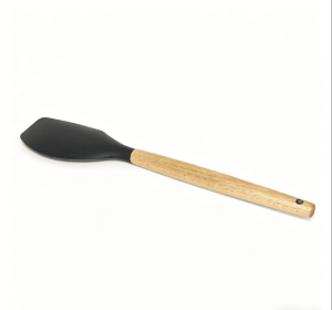 Wooden handle silicone cooking utensils, heat-resistant non-stick kitchen tools including spoon rests, egg beaters, tongs and spatulas (style: scraper)