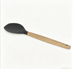 Wooden handle silicone cooking utensils, heat-resistant non-stick kitchen tools including spoon rests, egg beaters, tongs and spatulas (style: scraper-2)