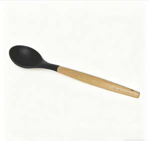 Wooden handle silicone cooking utensils, heat-resistant non-stick kitchen tools including spoon rests, egg beaters, tongs and spatulas (style: **Honey spoon**)