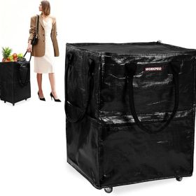 Reusable Grocery Bag on Wheels, Heavy Duty Rolling Shopping Tote with Handle (Color: Black Medium)