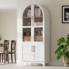 71" Tall Arched Kitchen Pantry Cabinet with Door Shelves, Farmhouse Kitchen Storage Cabinet with Open & Adjustable Shelves, Hidden Drawer & Glass Door