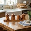 Premium Olive Wood Canister Set with Carved Storage Base - Elegant Countertop Kitchen Organizers for Spices, Tea, Coffee