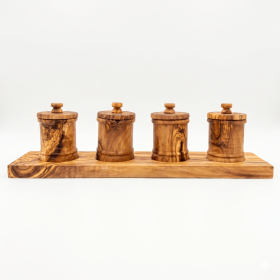 Premium Olive Wood Canister Set with Carved Storage Base - Elegant Countertop Kitchen Organizers for Spices, Tea, Coffee (size: 4-canister set plus base)