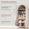 71" Tall Arched Kitchen Pantry Cabinet with Door Shelves, Farmhouse Kitchen Storage Cabinet with Open & Adjustable Shelves, Hidden Drawer & Glass Door